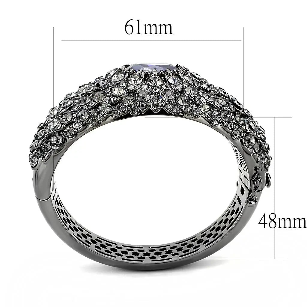 LO4275 - TIN Cobalt Black Brass Bangle with AAA Grade CZ in Tanzanite - Alamode - Flyclothing LLC