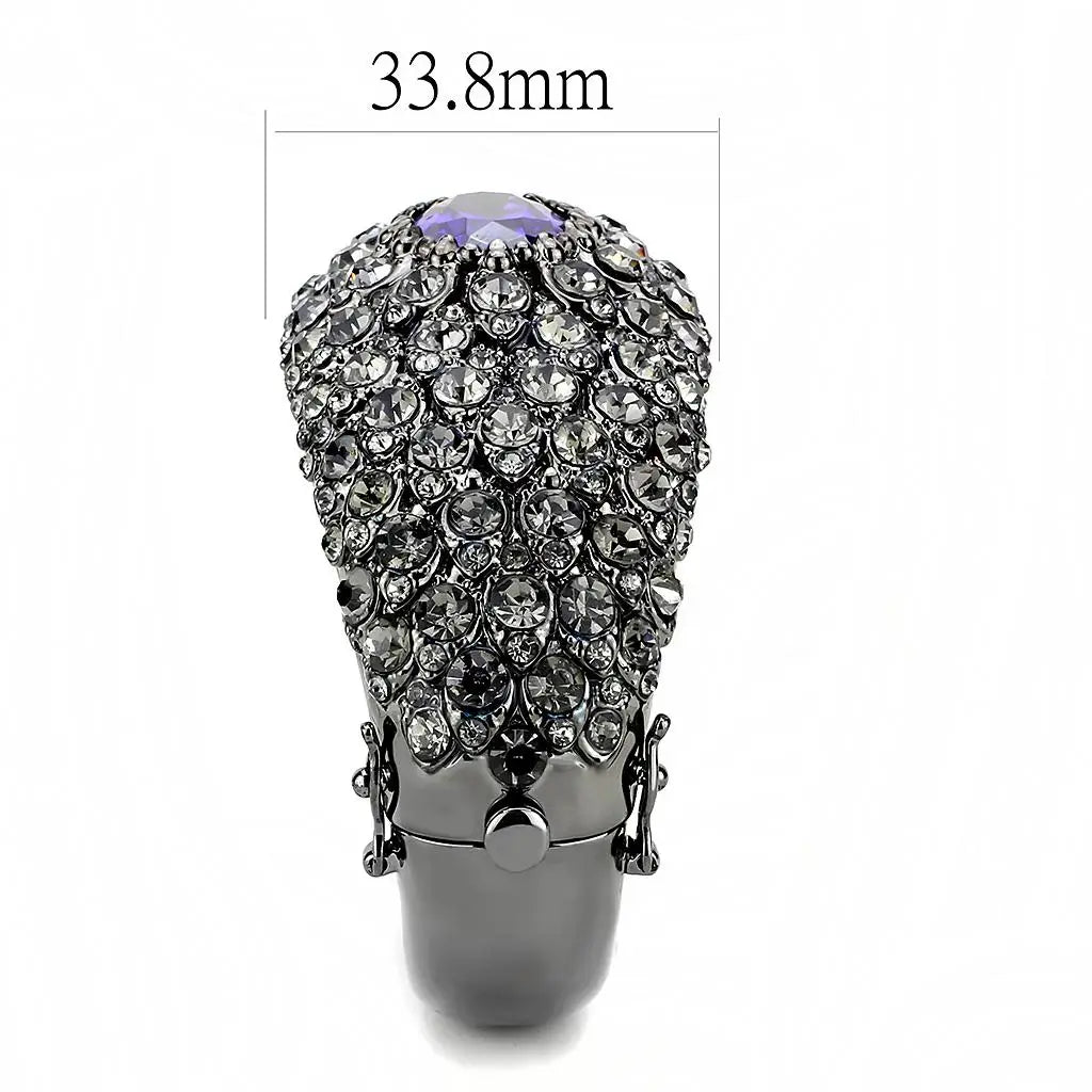 LO4275 - TIN Cobalt Black Brass Bangle with AAA Grade CZ in Tanzanite - Alamode - Flyclothing LLC