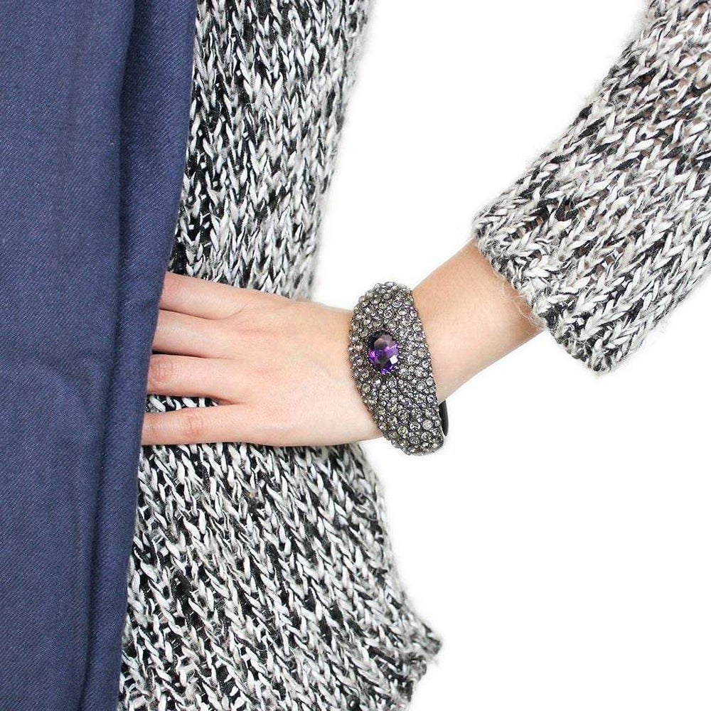 LO4275 - TIN Cobalt Black Brass Bangle with AAA Grade CZ in Tanzanite - Alamode - Flyclothing LLC