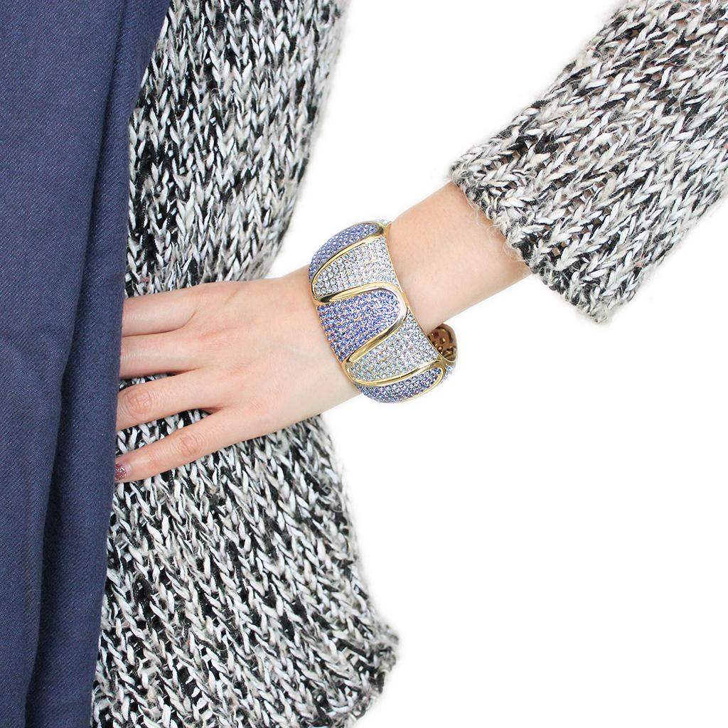LO4276 - Gold Brass Bangle with Top Grade Crystal in Multi Color - Alamode - Flyclothing LLC
