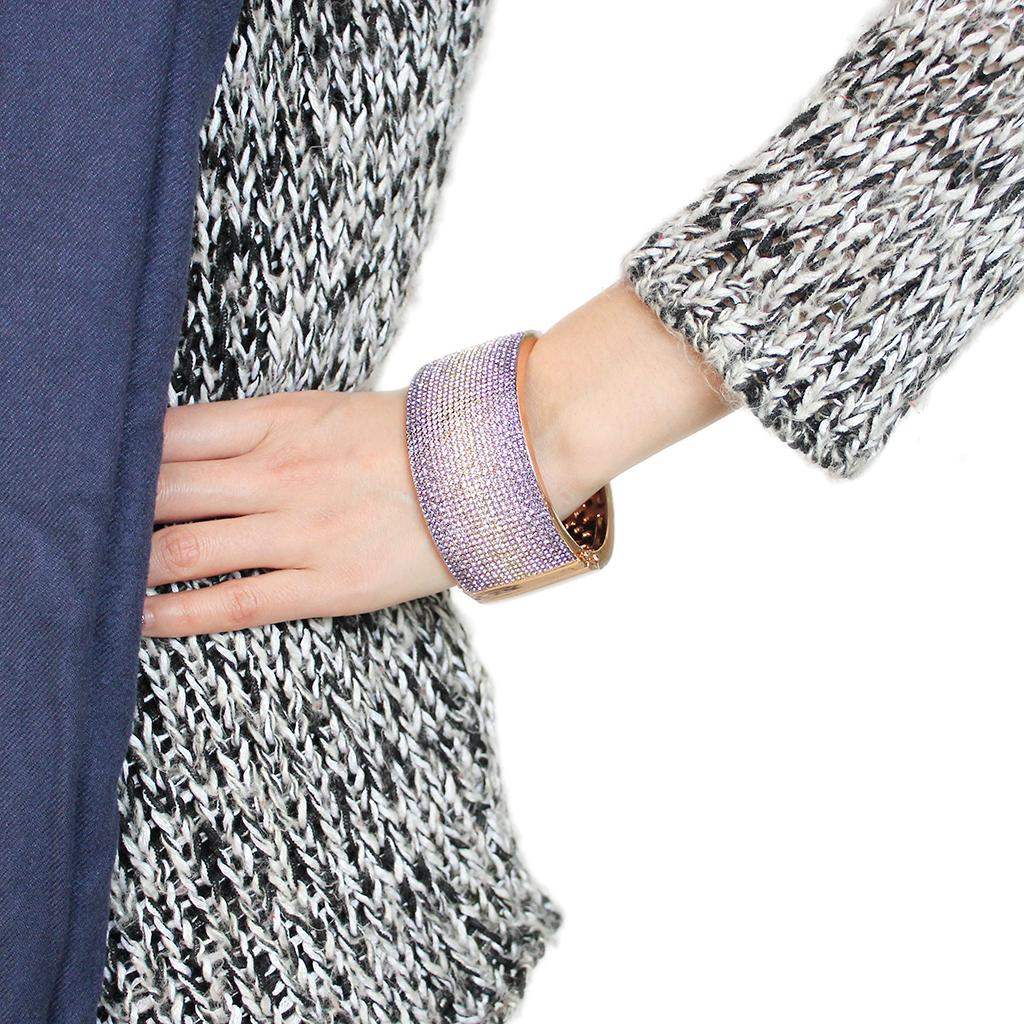 LO4279 - Rose Gold+e-coating Brass Bangle with Top Grade Crystal in Multi Color - Alamode - Flyclothing LLC