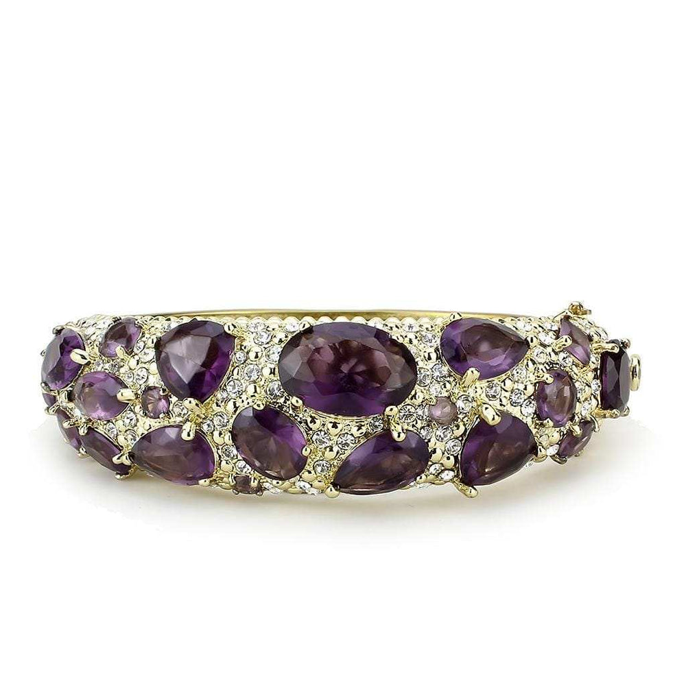 LO4281 - Gold Brass Bangle with Synthetic in Amethyst - Alamode - Flyclothing LLC
