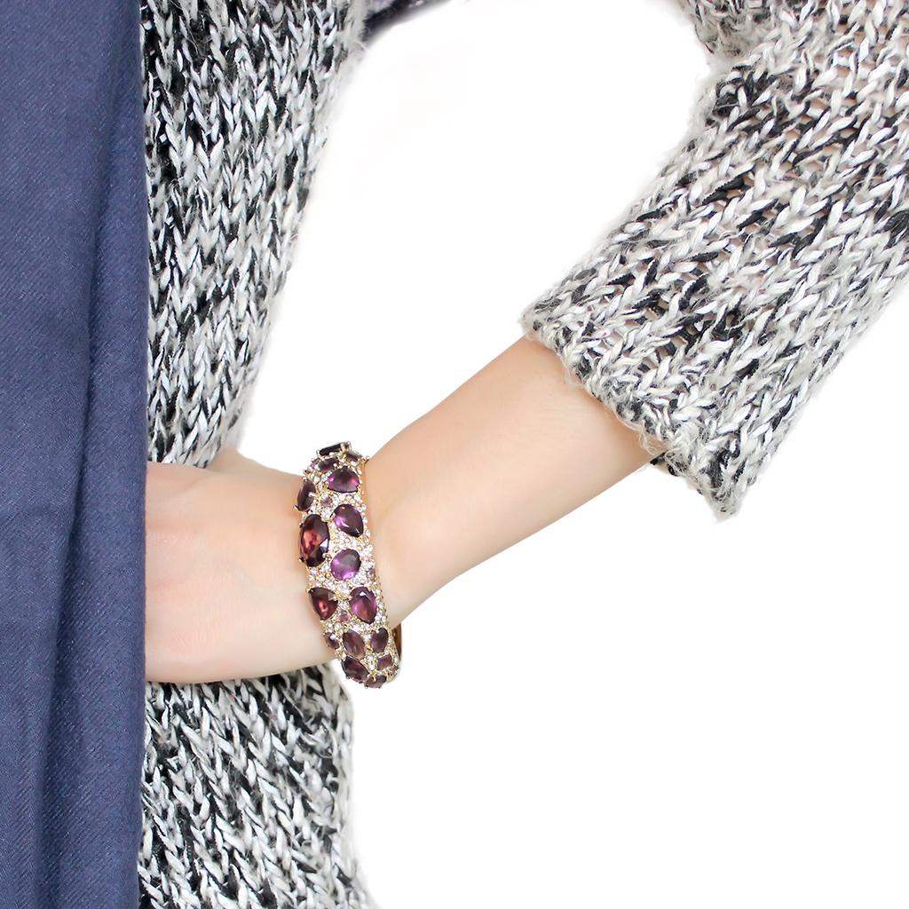 LO4281 - Gold Brass Bangle with Synthetic in Amethyst - Alamode - Flyclothing LLC