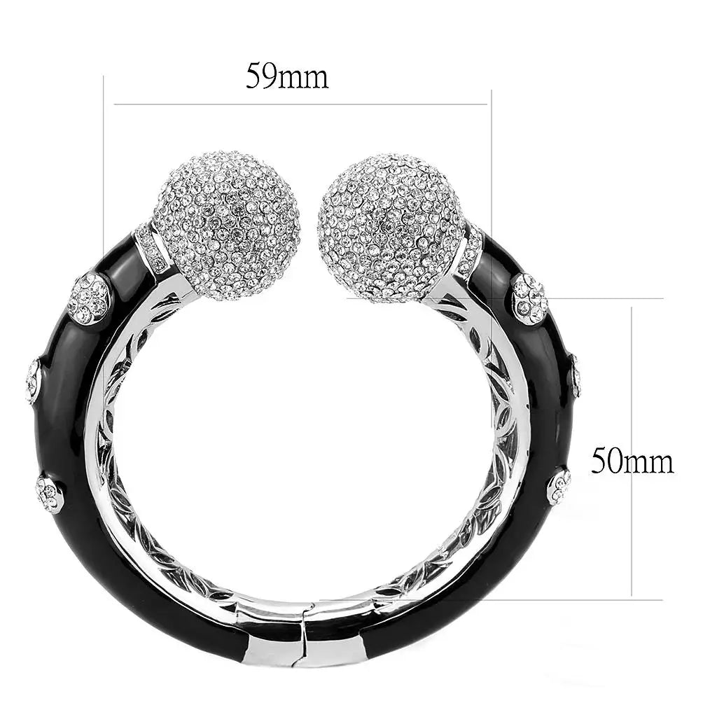 LO4282 - Rhodium Brass Bangle with Top Grade Crystal in Clear - Alamode - Flyclothing LLC