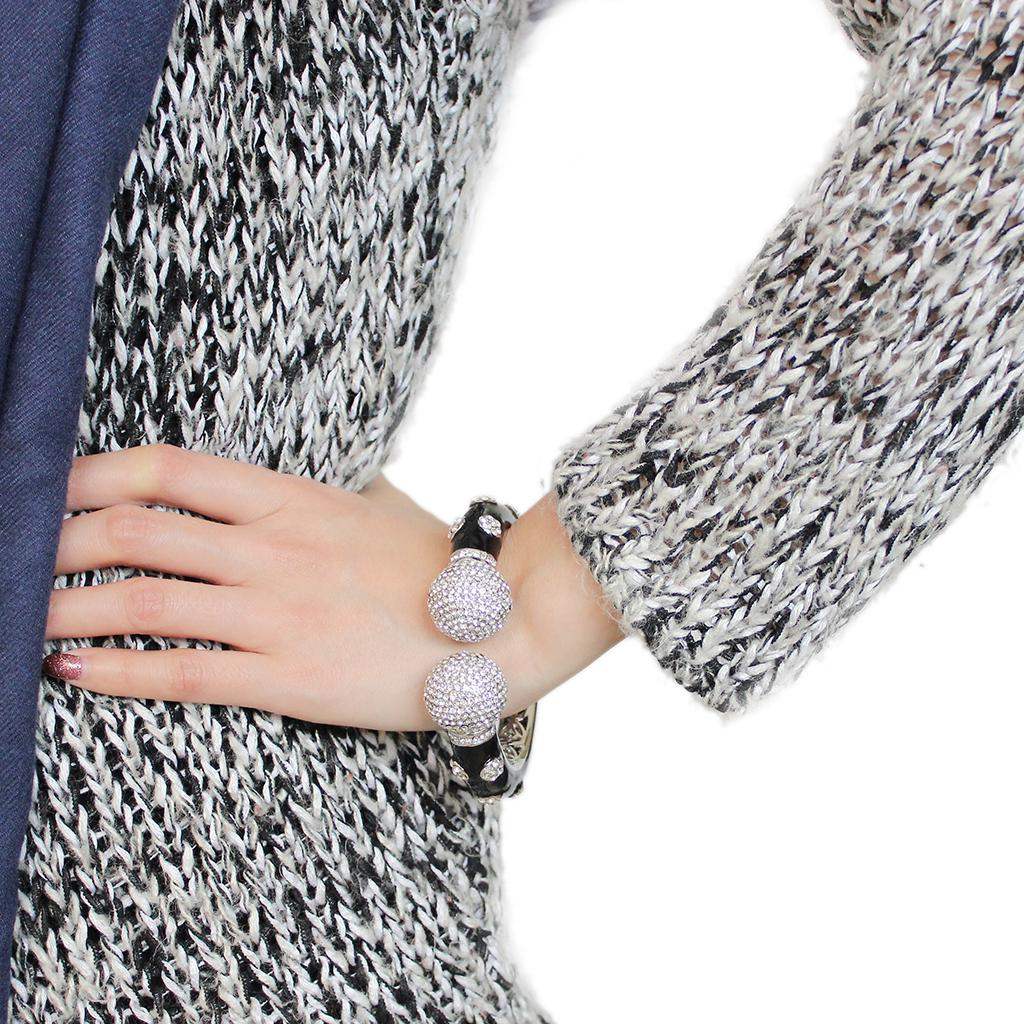 LO4282 - Rhodium Brass Bangle with Top Grade Crystal in Clear - Alamode - Flyclothing LLC