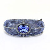 LO4283 - TIN Cobalt Black Brass Bangle with Top Grade Crystal in Sapphire - Alamode - Flyclothing LLC
