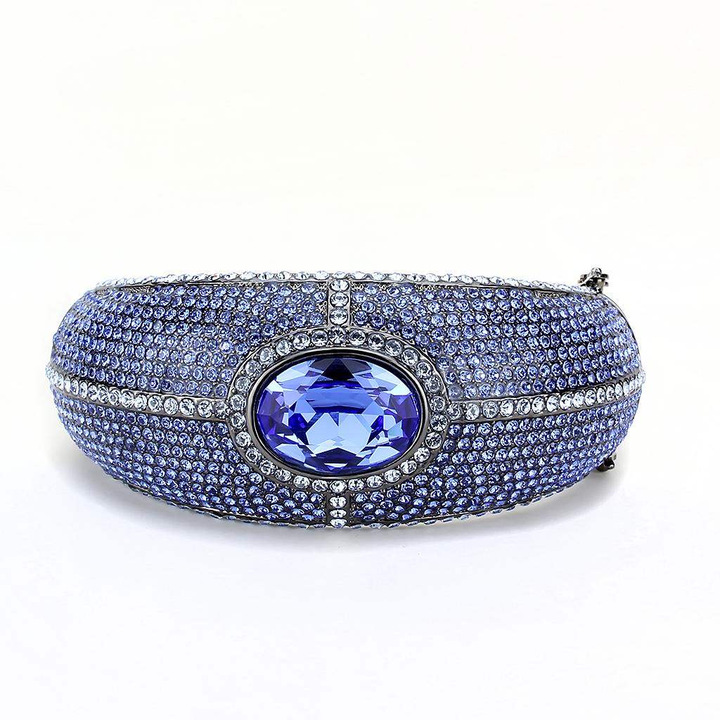 LO4283 - TIN Cobalt Black Brass Bangle with Top Grade Crystal in Sapphire - Alamode - Flyclothing LLC
