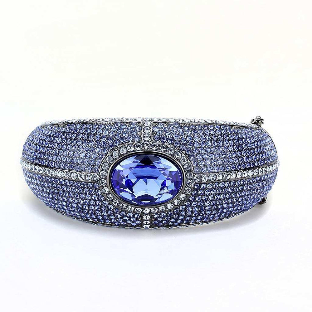 LO4283 - TIN Cobalt Black Brass Bangle with Top Grade Crystal in Sapphire - Alamode - Flyclothing LLC