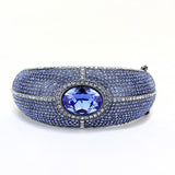 LO4283 - TIN Cobalt Black Brass Bangle with Top Grade Crystal  in Sapphire - Alamode