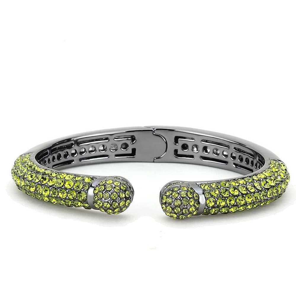 LO4284 - TIN Cobalt Black Brass Bangle with Top Grade Crystal in Olivine color - Alamode - Flyclothing LLC