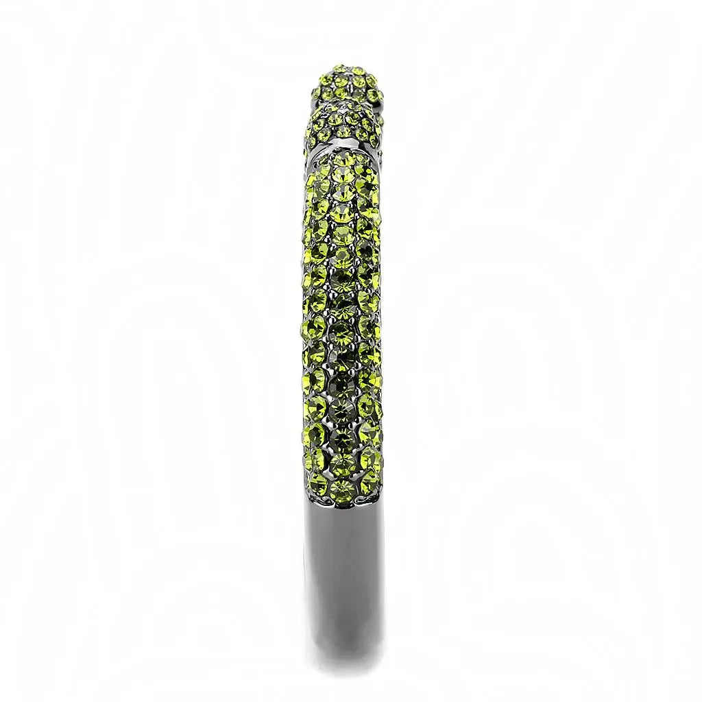 LO4284 - TIN Cobalt Black Brass Bangle with Top Grade Crystal in Olivine color - Alamode - Flyclothing LLC