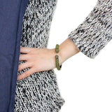 LO4284 - TIN Cobalt Black Brass Bangle with Top Grade Crystal in Olivine color - Alamode - Flyclothing LLC