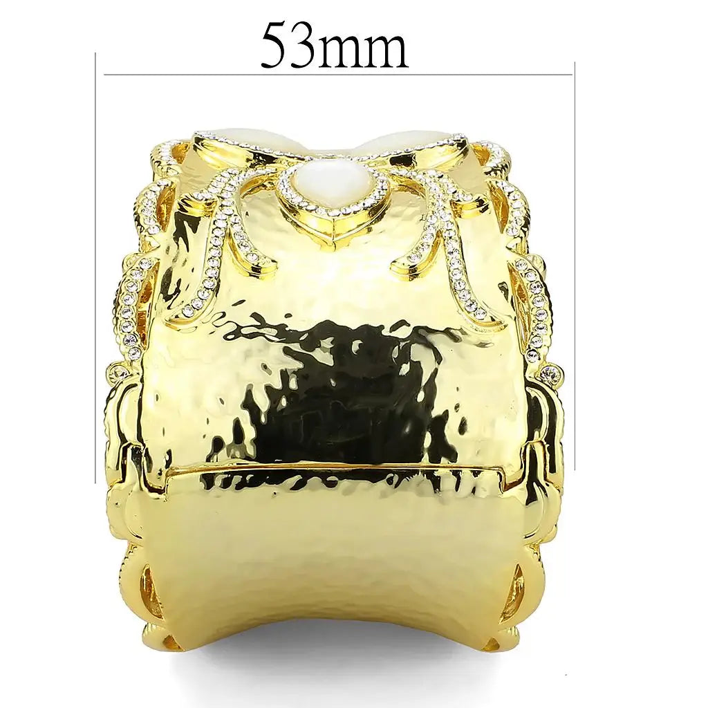 LO4285 - Gold Brass Bangle with Synthetic in White - Alamode - Flyclothing LLC