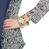 LO4285 - Gold Brass Bangle with Synthetic in White - Alamode - Flyclothing LLC