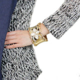 LO4285 - Gold Brass Bangle with Synthetic in White - Alamode - Flyclothing LLC