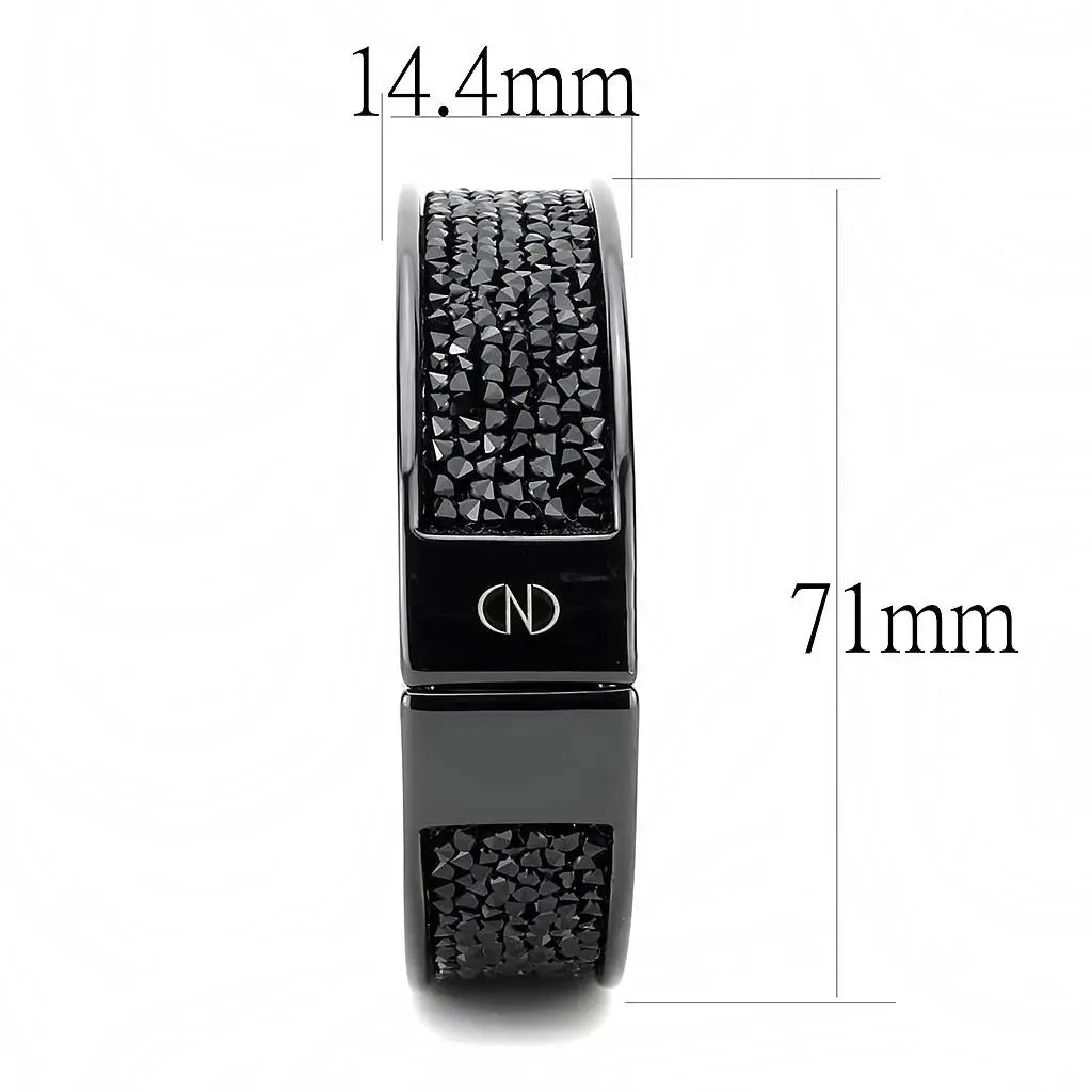 LO4286 - IP Black(Ion Plating) Brass Bangle with Top Grade Crystal in Jet - Alamode - Flyclothing LLC