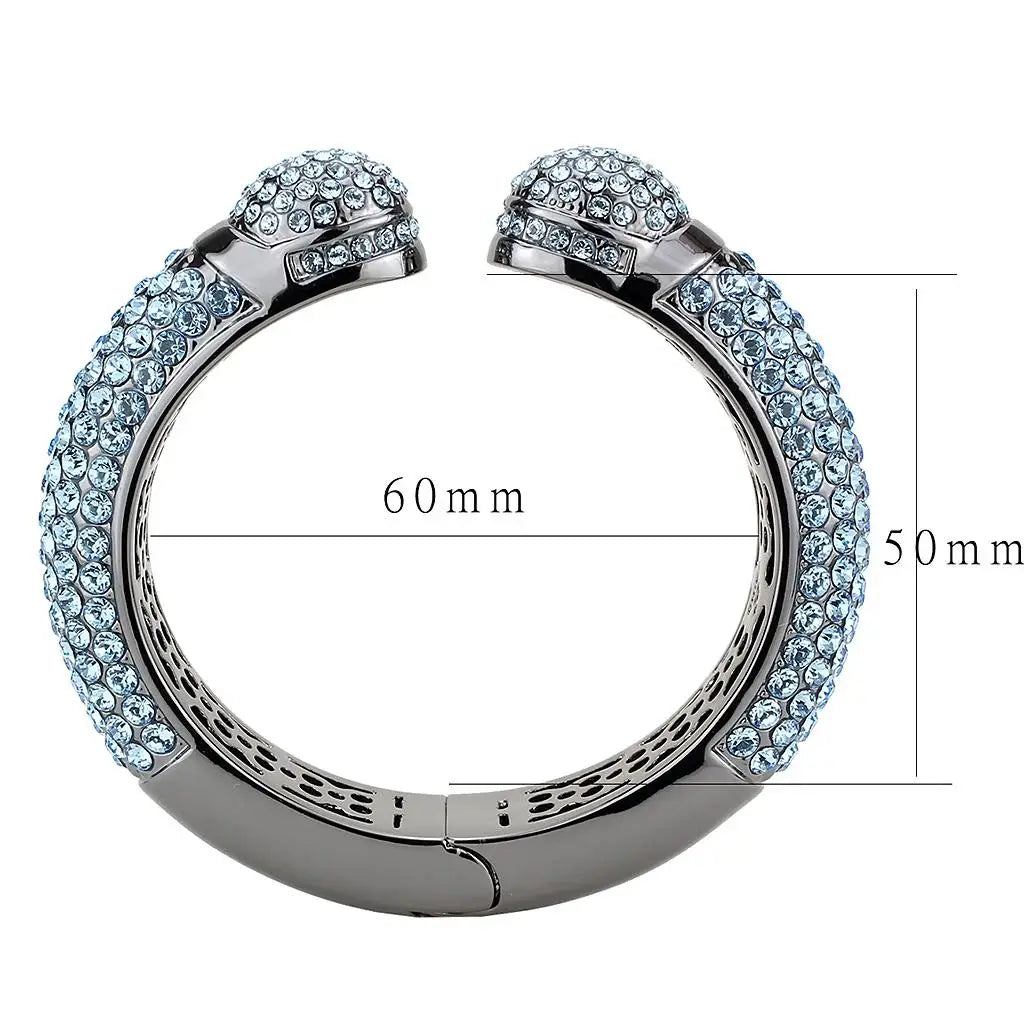 LO4289 - TIN Cobalt Black Brass Bangle with Top Grade Crystal in Sea Blue - Alamode - Flyclothing LLC