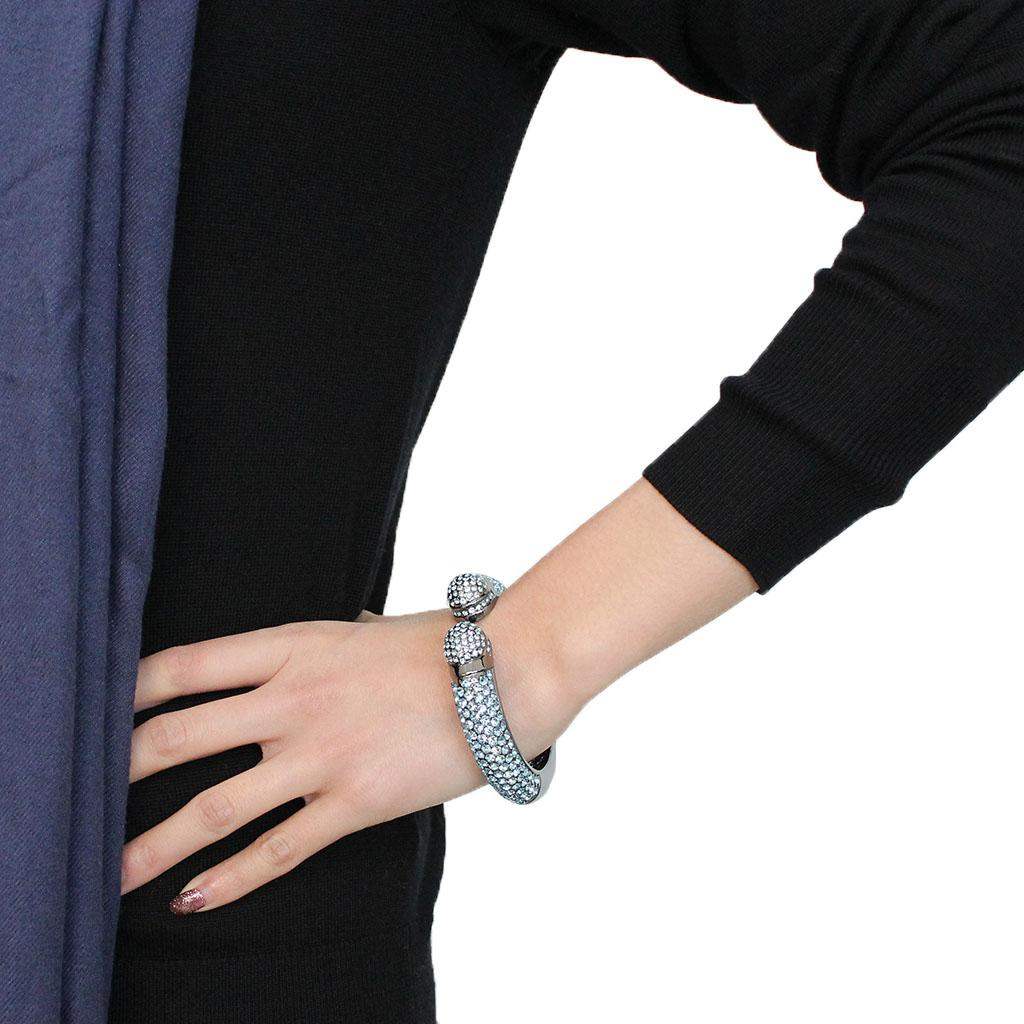 LO4289 - TIN Cobalt Black Brass Bangle with Top Grade Crystal in Sea Blue - Alamode - Flyclothing LLC