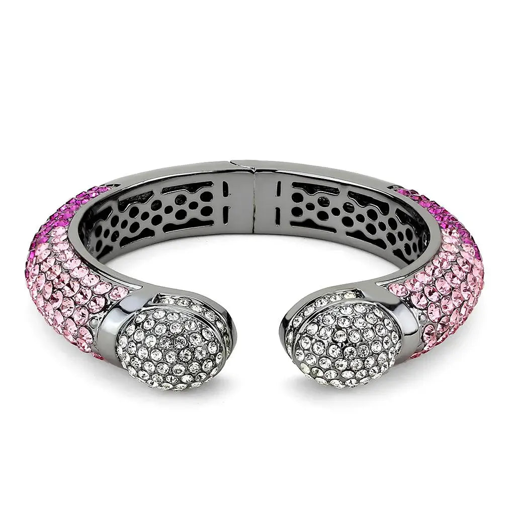 LO4293 - TIN Cobalt Black Brass Bangle with Top Grade Crystal in Multi Color - Alamode - Flyclothing LLC
