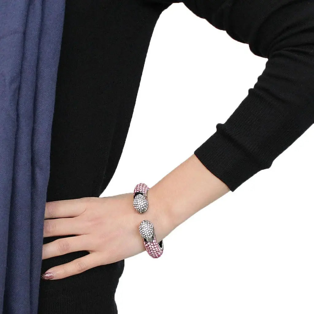 LO4293 - TIN Cobalt Black Brass Bangle with Top Grade Crystal in Multi Color - Alamode - Flyclothing LLC