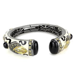 LO4298 - Gold+Hematite Brass Bangle with Synthetic Onyx in Jet - Alamode