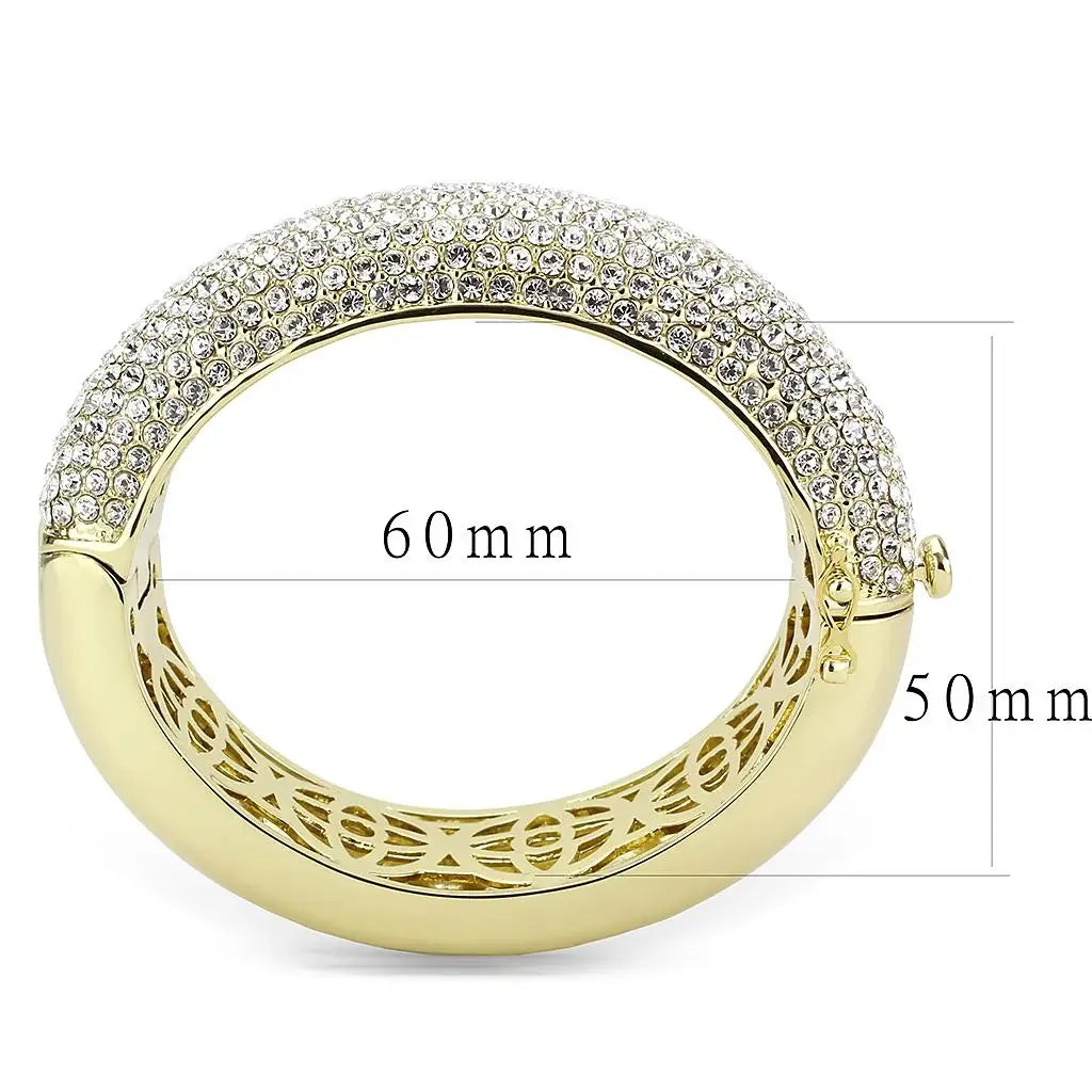 LO4301 - Flash Gold Brass Bangle with Top Grade Crystal in Clear - Alamode - Flyclothing LLC