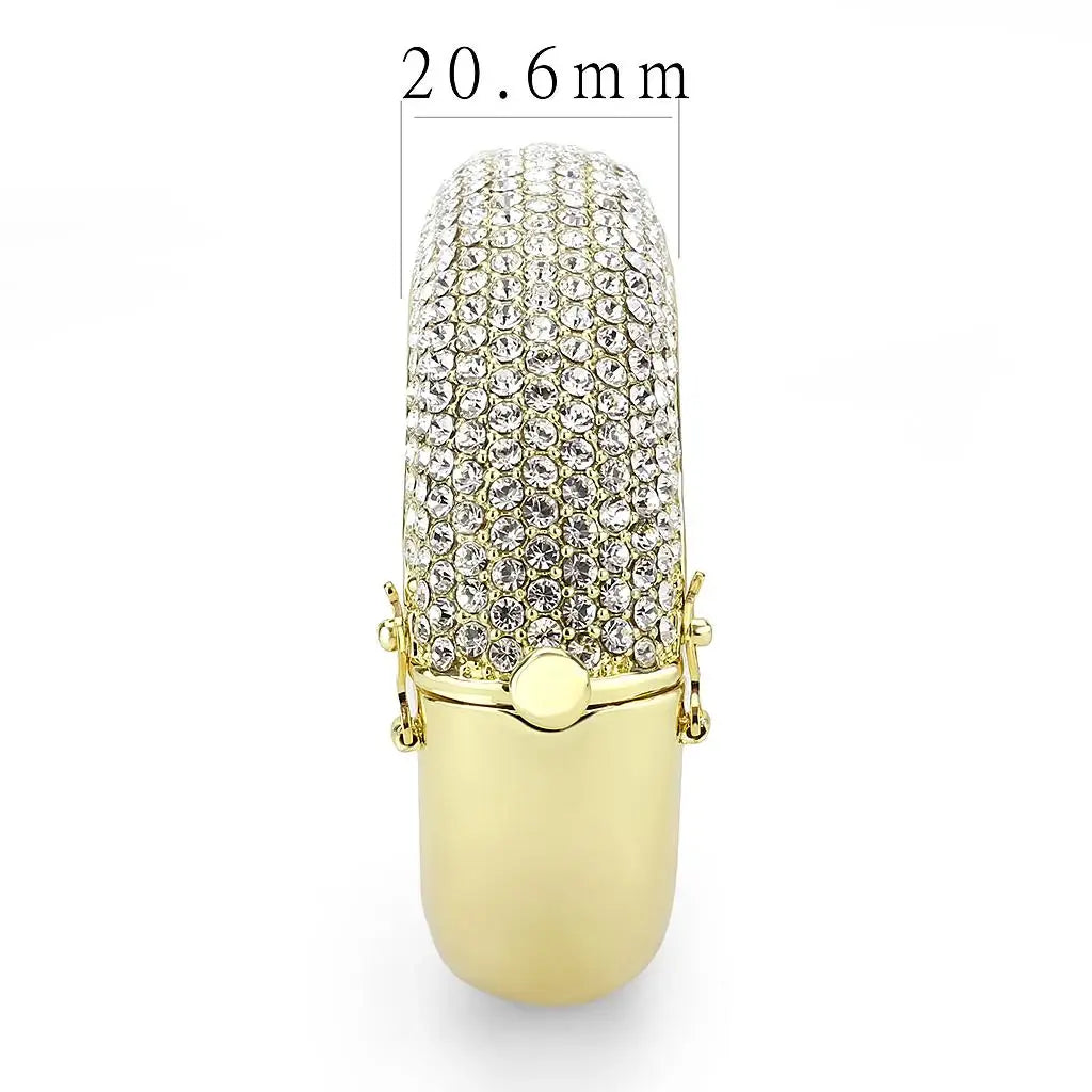 LO4301 - Flash Gold Brass Bangle with Top Grade Crystal in Clear - Alamode - Flyclothing LLC