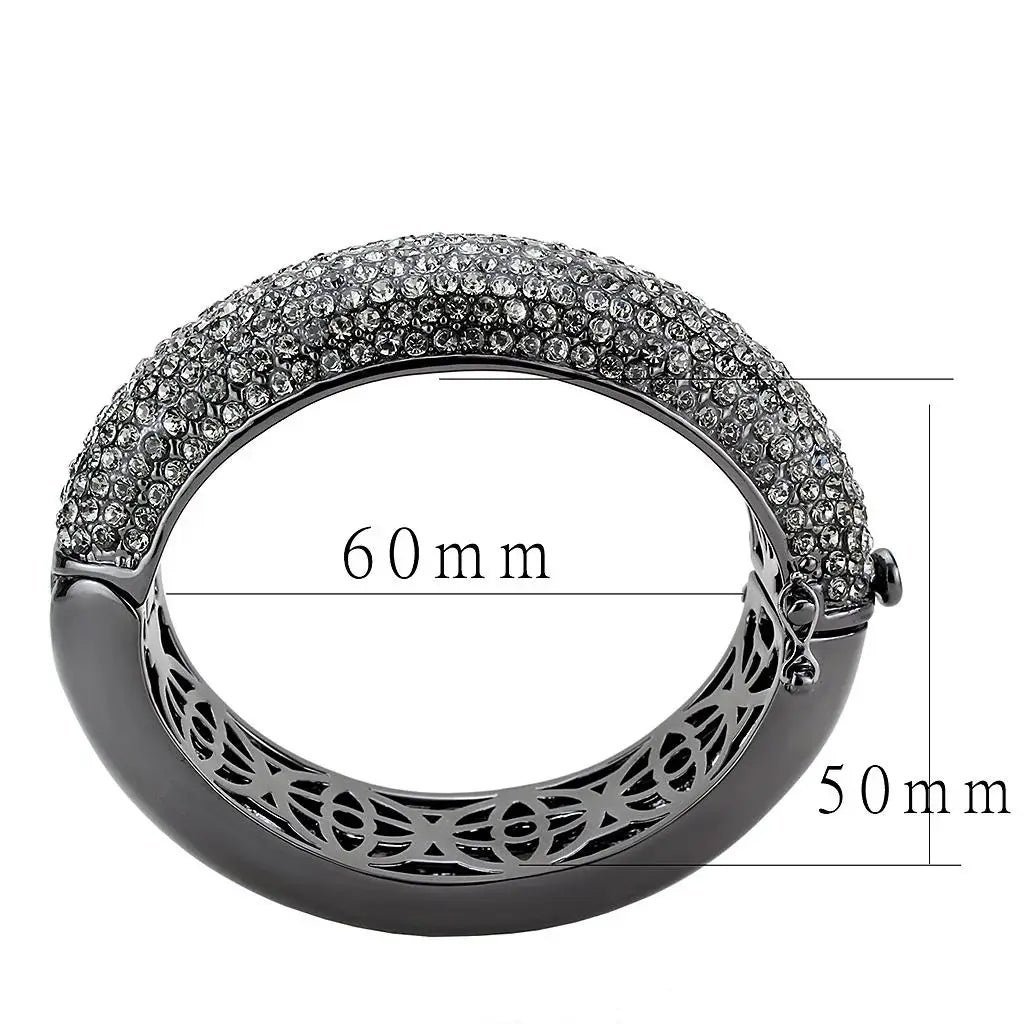 LO4304 - TIN Cobalt Black Brass Bangle with Top Grade Crystal in Black Diamond - Alamode - Flyclothing LLC