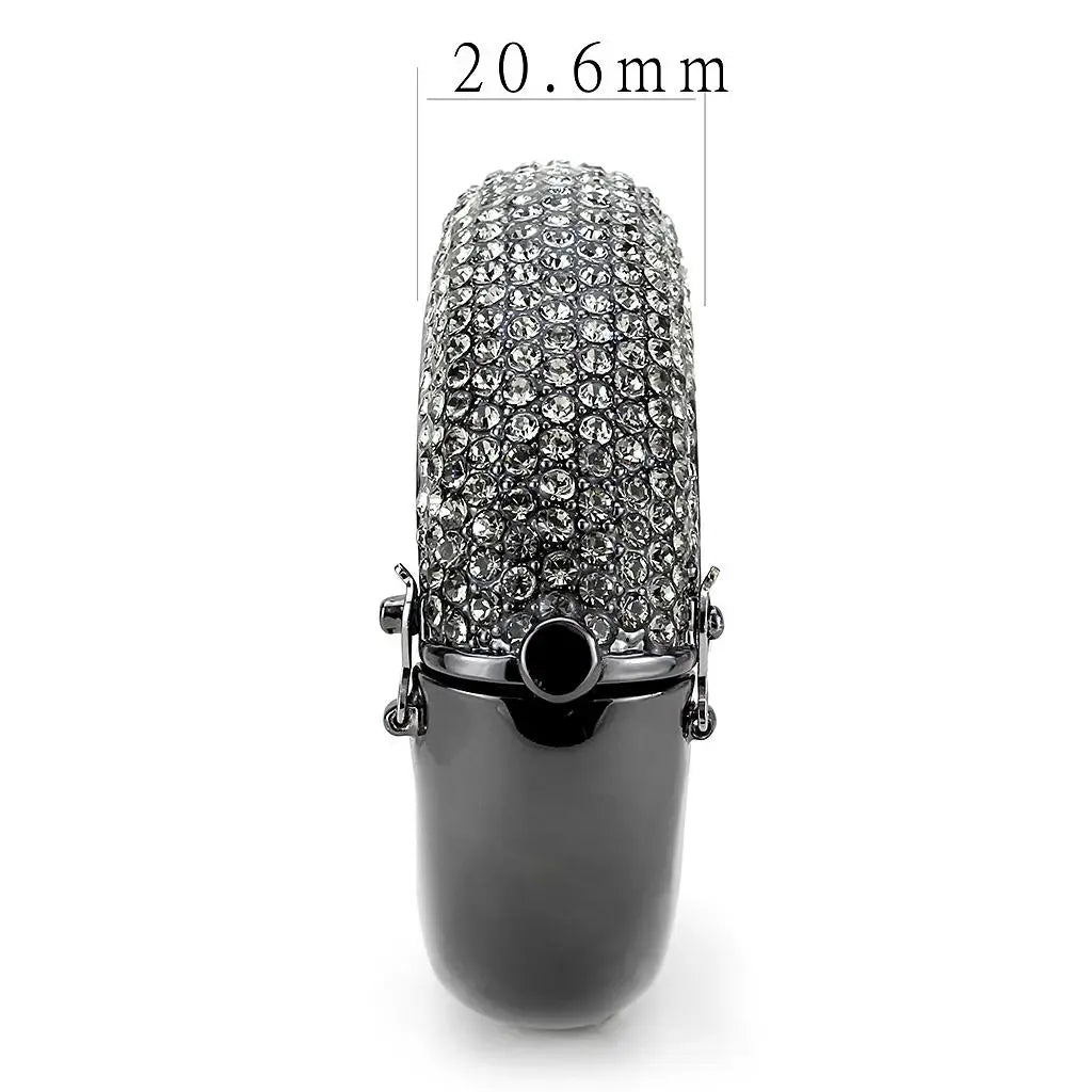LO4304 - TIN Cobalt Black Brass Bangle with Top Grade Crystal in Black Diamond - Alamode - Flyclothing LLC