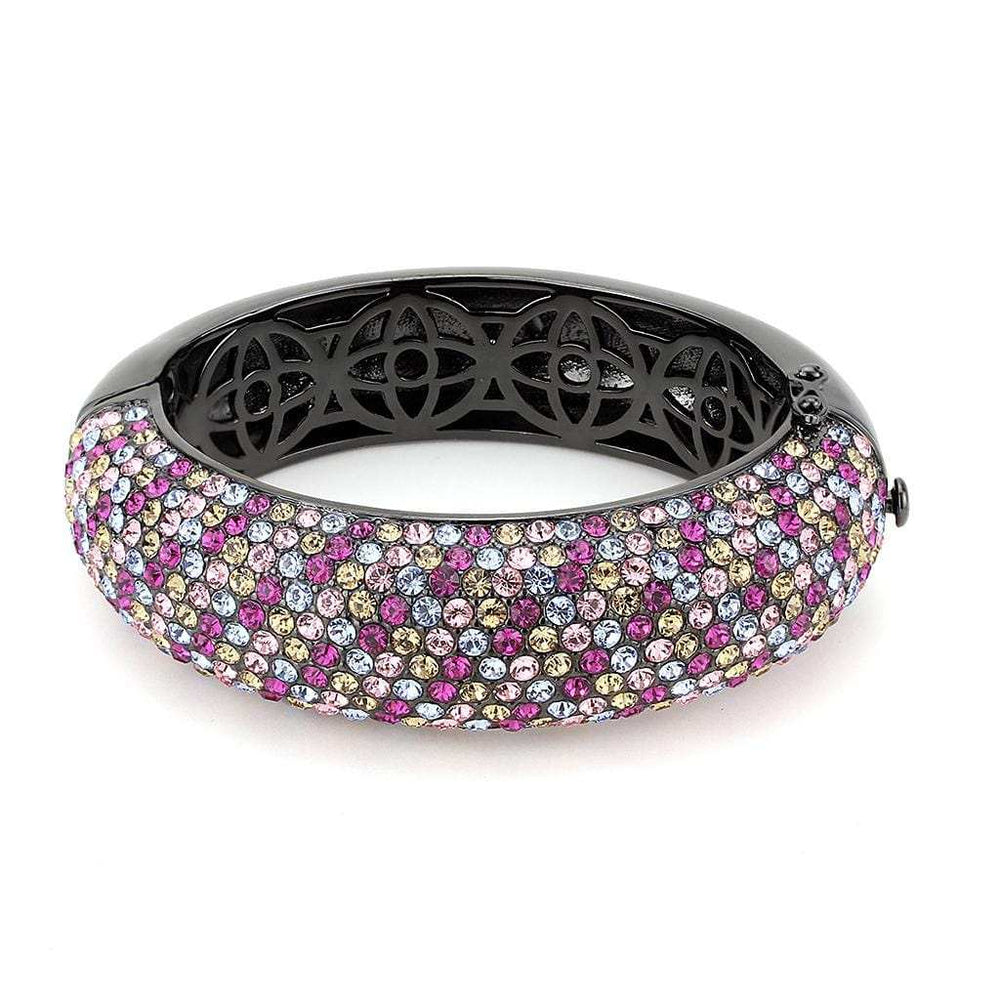 LO4306 - TIN Cobalt Black Brass Bangle with Top Grade Crystal in Multi Color - Alamode - Flyclothing LLC