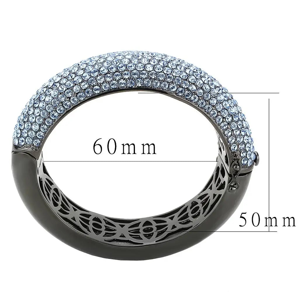 LO4307 - TIN Cobalt Black Brass Bangle with Top Grade Crystal in Aquamarine - Alamode - Flyclothing LLC