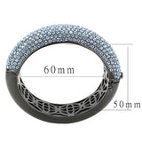 LO4307 - TIN Cobalt Black Brass Bangle with Top Grade Crystal  in Aquamarine - Alamode