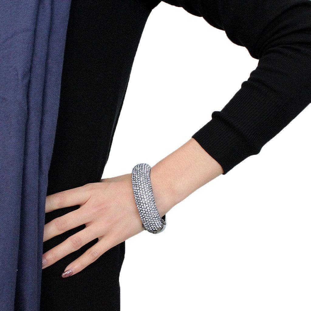 LO4307 - TIN Cobalt Black Brass Bangle with Top Grade Crystal in Aquamarine - Alamode - Flyclothing LLC