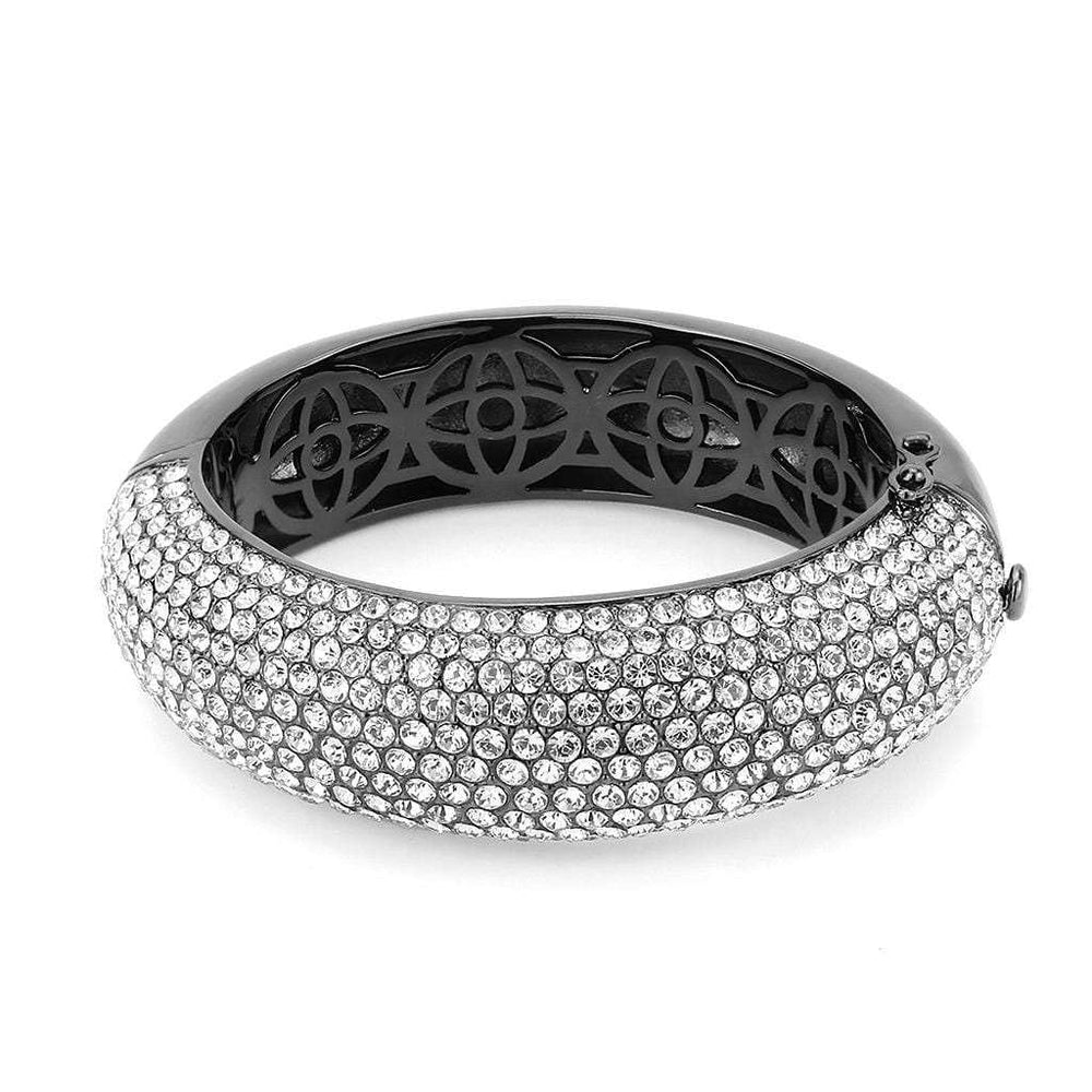 LO4308 - TIN Cobalt Black Brass Bangle with Top Grade Crystal in Clear - Alamode - Flyclothing LLC