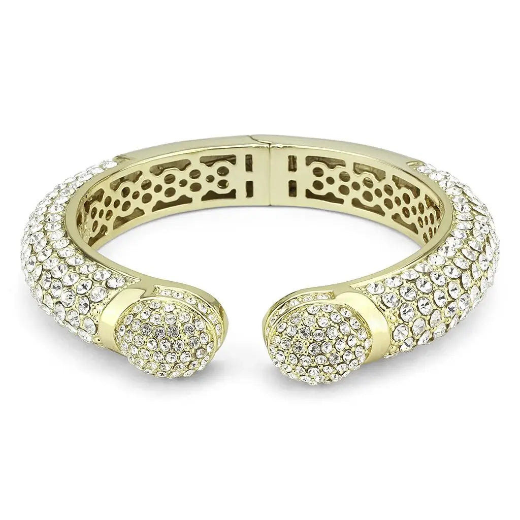 LO4311 - Flash Gold Brass Bangle with Top Grade Crystal in Clear - Alamode - Flyclothing LLC