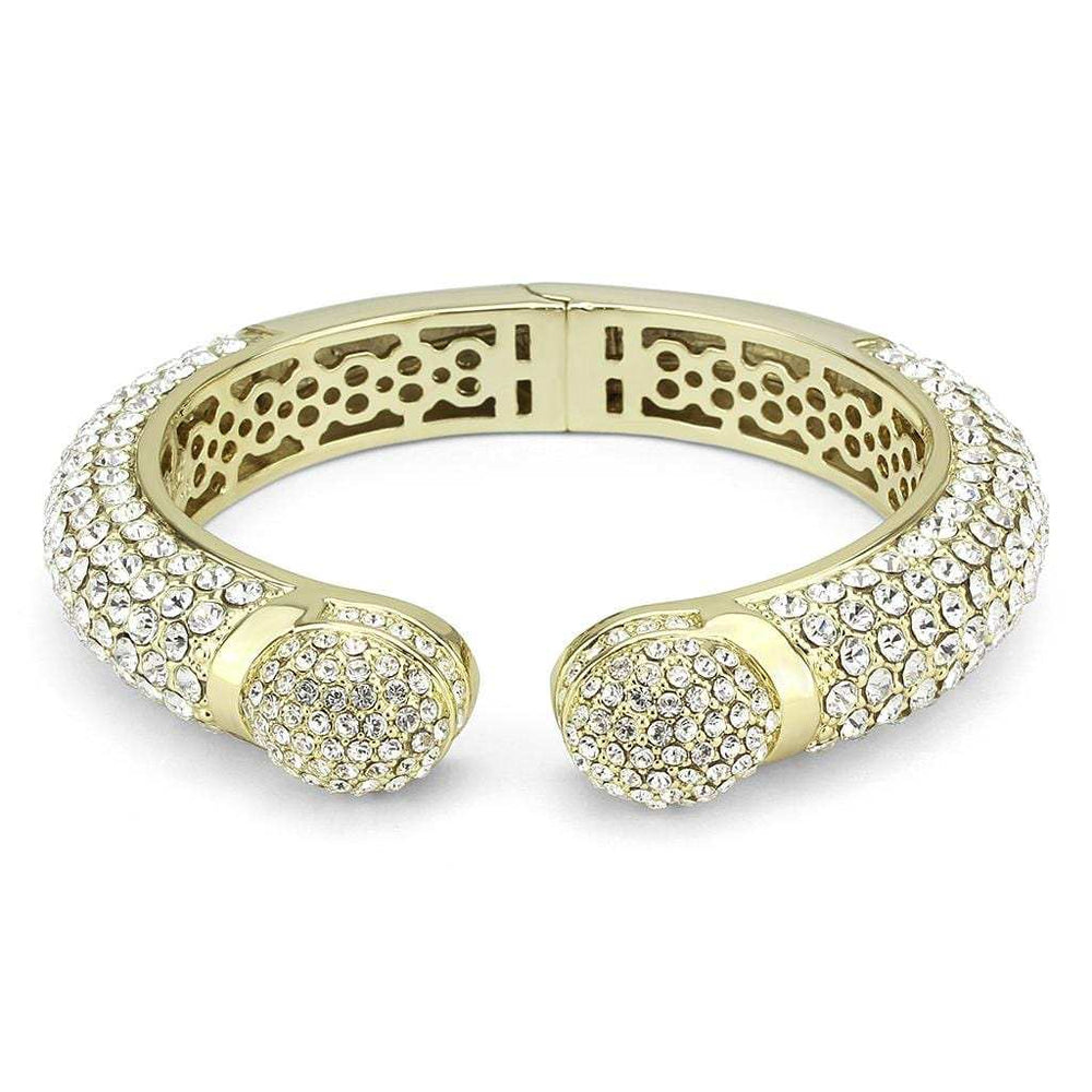 LO4311 - Flash Gold Brass Bangle with Top Grade Crystal in Clear - Alamode - Flyclothing LLC