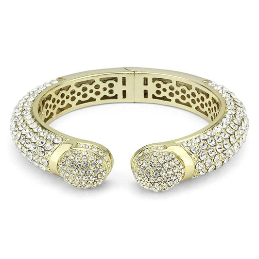 LO4311 - Flash Gold Brass Bangle with Top Grade Crystal in Clear - Alamode - Flyclothing LLC