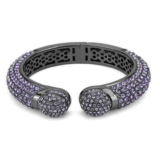 LO4312 - TIN Cobalt Black Brass Bangle with Top Grade Crystal in Tanzanite - Alamode - Flyclothing LLC