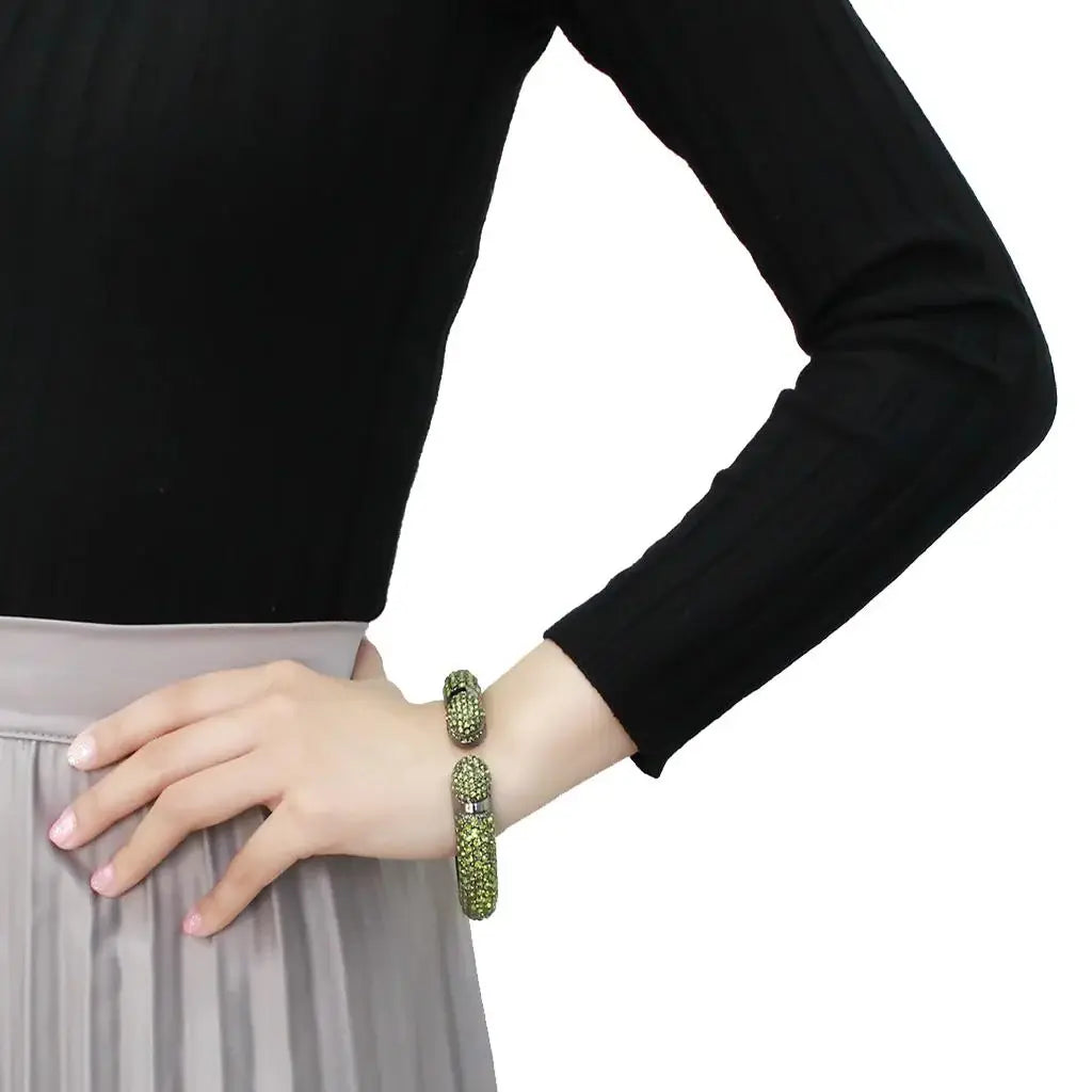 LO4314 - TIN Cobalt Black Brass Bangle with Top Grade Crystal in Peridot - Alamode - Flyclothing LLC
