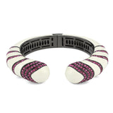 LO4322 - TIN Cobalt Black Brass Bangle with Top Grade Crystal  in Fuchsia - Alamode