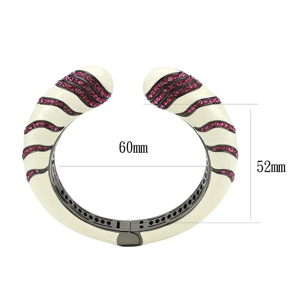 LO4322 - TIN Cobalt Black Brass Bangle with Top Grade Crystal in Fuchsia - Alamode - Flyclothing LLC