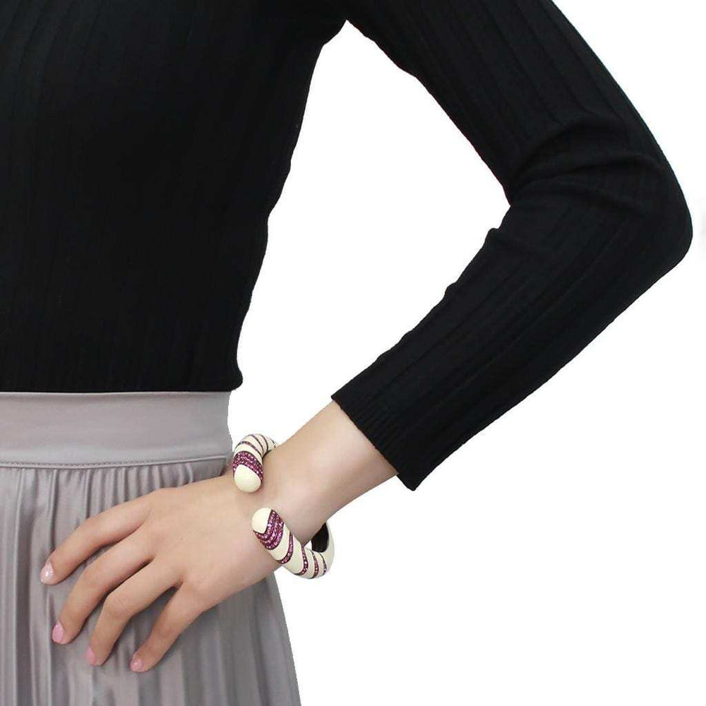 LO4322 - TIN Cobalt Black Brass Bangle with Top Grade Crystal in Fuchsia - Alamode - Flyclothing LLC