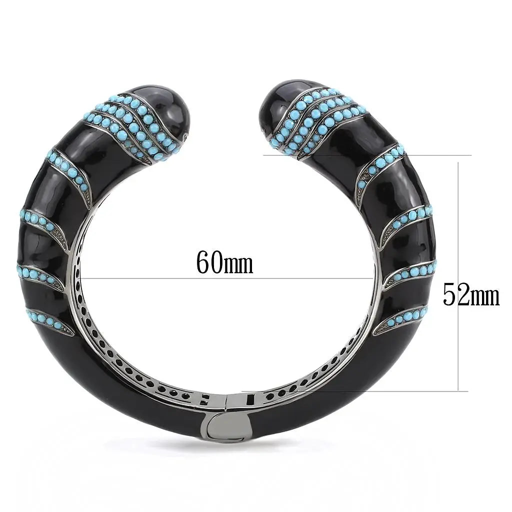 LO4323 - TIN Cobalt Black Brass Bangle with Top Grade Crystal in Turquoise - Alamode - Flyclothing LLC