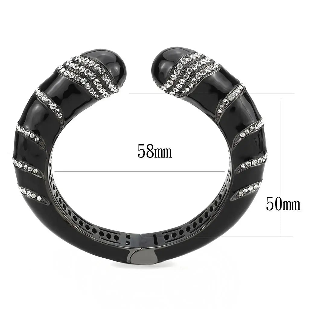 LO4324 - TIN Cobalt Black Brass Bangle with Top Grade Crystal in Clear - Alamode - Flyclothing LLC