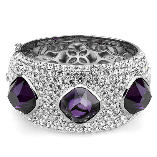 LO4330 - Rhodium Brass Bangle with AAA Grade CZ in Amethyst - Alamode - Flyclothing LLC