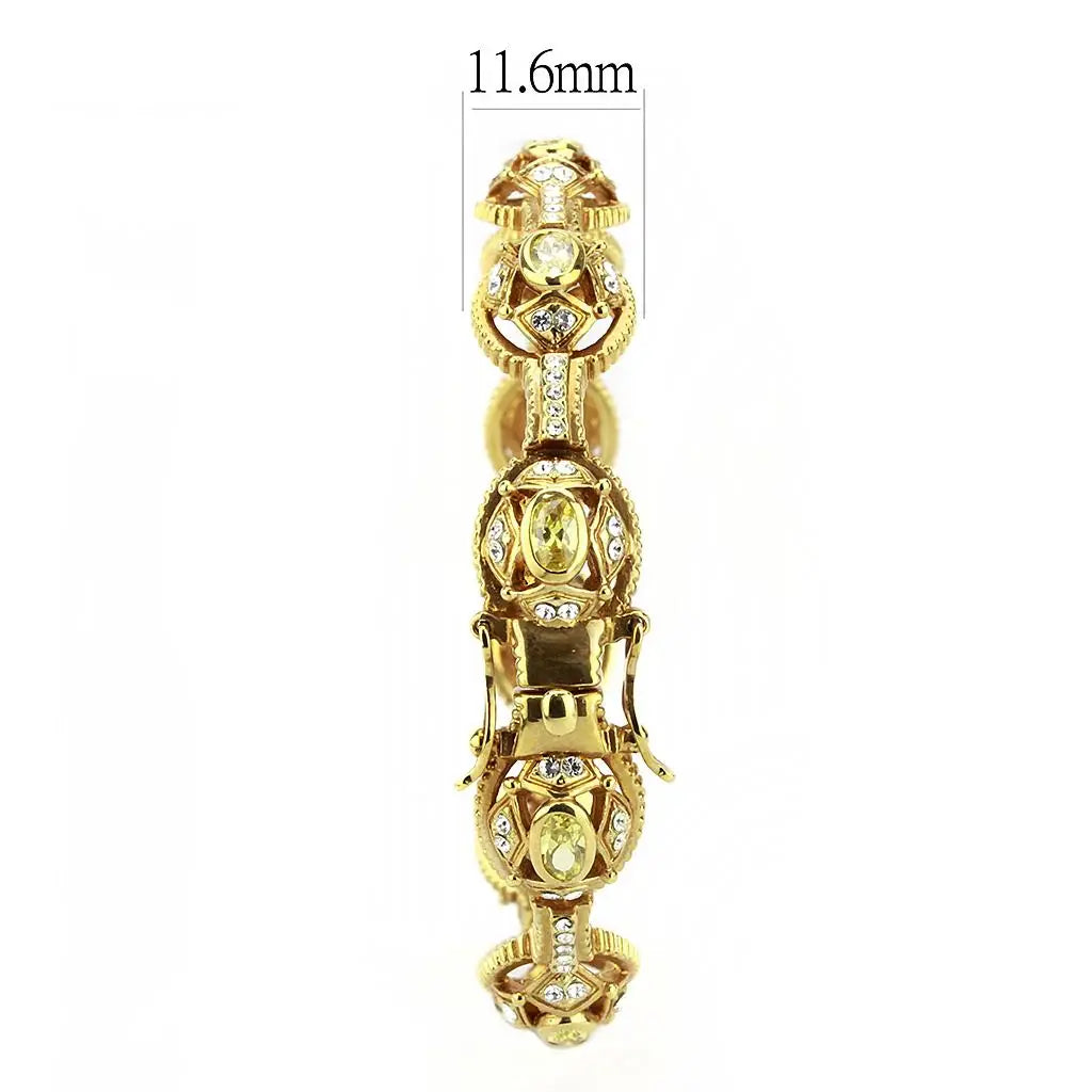 LO4335 - Gold Brass Bangle with AAA Grade CZ in Citrine Yellow - Alamode - Flyclothing LLC