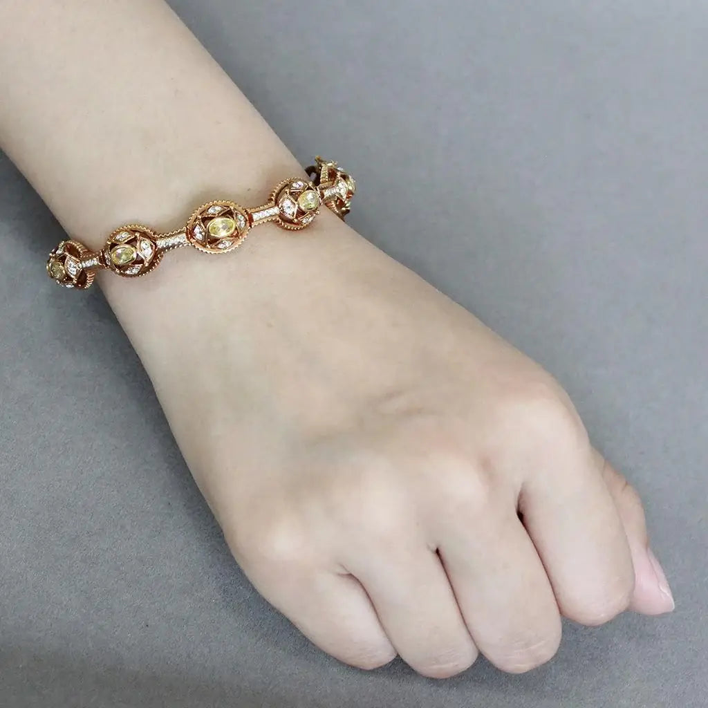 LO4335 - Gold Brass Bangle with AAA Grade CZ in Citrine Yellow - Alamode - Flyclothing LLC