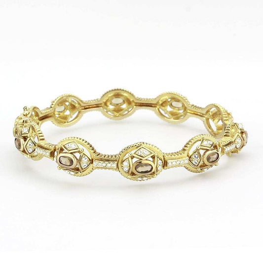 LO4336 - Gold Brass Bangle with Synthetic in Brown - Alamode - Flyclothing LLC