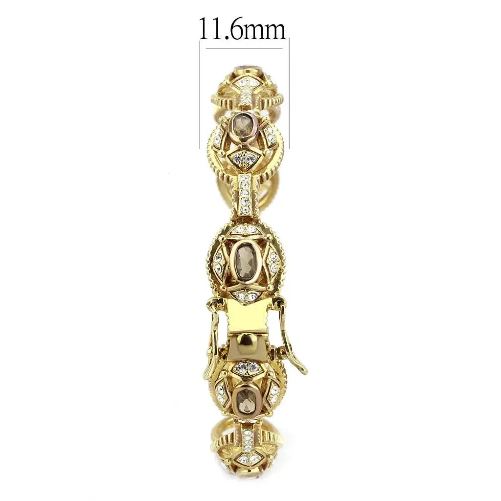 LO4336 - Gold Brass Bangle with Synthetic in Brown - Alamode - Flyclothing LLC
