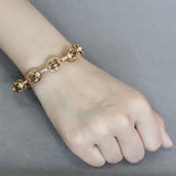 LO4336 - Gold Brass Bangle with Synthetic in Brown - Alamode - Flyclothing LLC